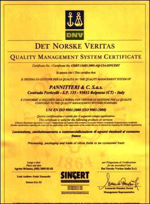 Certificato di qualità degli agrumi - UNI EN ISO 9001/2000